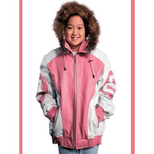 8 Ball Pink Leather Hooded Jacket