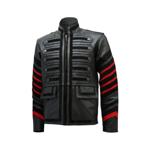 Black Leather Military Jacket For Men's