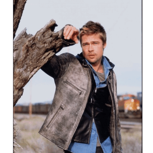 Brad Pitt Distressed Leather Jacket