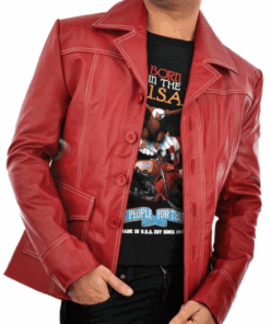 Fight Club Brad Pitt Red Leather Coat