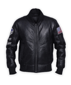 Men's Black American Flag Leather Jacket