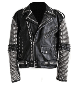 Mens Punk Studded Black Leather Jacket