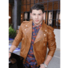 Nick Jonas Biker Brown Leather Jacket