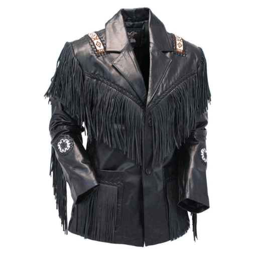 Tribal Bead Fringe Leather Jacket