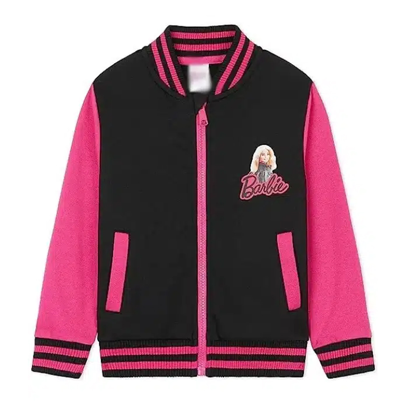 Women Barbie Girls Baseball Black and Pink Varsity Jacket