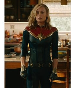 Brie Larson The Marvels 2023 Leather Blue Jacket