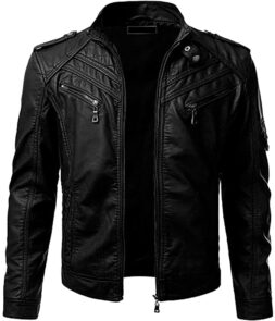 Mens Slim Fit Black Leather Biker Jacket