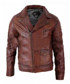 Brando Vintage Biker Cafe Racer Washed Distressed Brown Leather Jacket