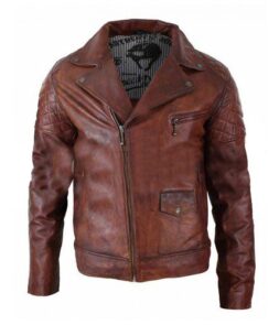 Brando Vintage Biker Cafe Racer Washed Distressed Brown Leather Jacket