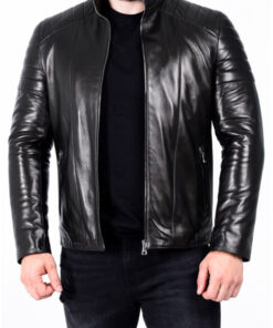 Men's Padded Genuine Leather Biker Jacket
