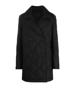 Black Double Breasted Quilted Coat Womens