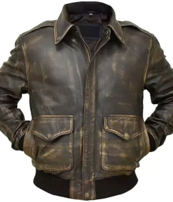 A2 Distressed Aviator Bomber Brown Leather Jacket