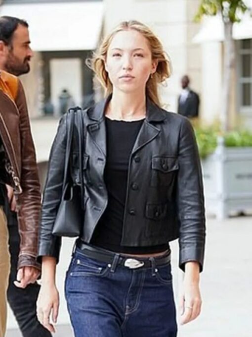 Lila Moss Paris Fashion Week Leather Jacket