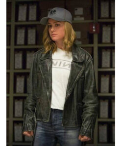 Brie Larson Distressed Leather Jacket