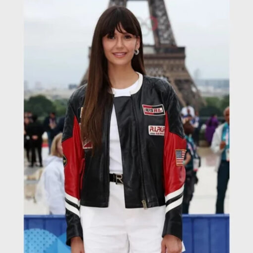 Nina Dobrev Olympics Black Leather Jacket