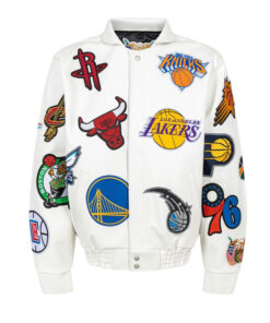 White NBA Teams Collage Jeff Hamilton Wool Jacket