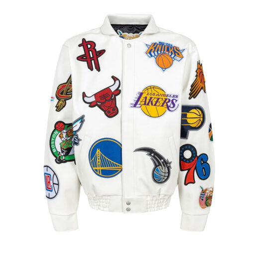 White NBA Teams Collage Jeff Hamilton Wool Jacket