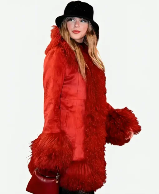 Taylor Swift Chiefs Game Red Fur Coat