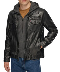 Black Hooded Leather Jacket