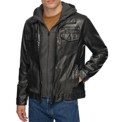 Black Hooded Leather Jacket