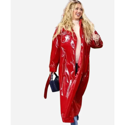 Brittany Mahomes Red Patent Leather Coat