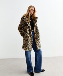 Brown Leopard Print Faux Fur Coat