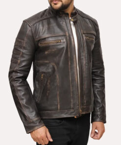 Distressed Vintage Brown Leather Jacket