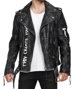 Mens Black Leather Biker Jacket