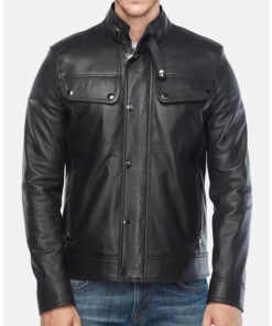 Mens Black Leather Moto Jacket