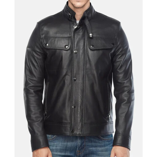 Mens Black Leather Moto Jacket