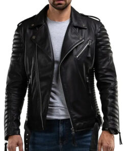 Casual Wear Quilted Black Leather Biker Jacket