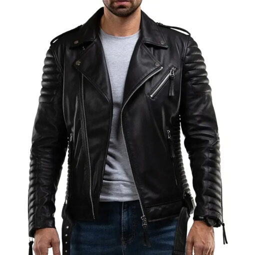 Casual Wear Quilted Black Leather Biker Jacket