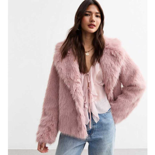 Pale Pink Shaggy Faux Fur Coat