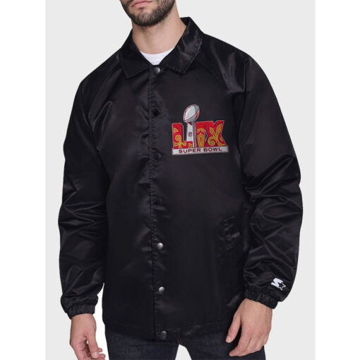 Super Bowl LIX 2025 Starter Black Coaches Satin Varsity Full-Snap Jacket