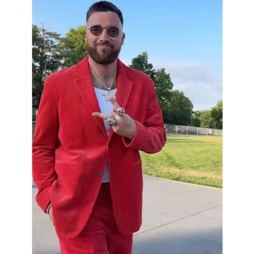 Travis Kelce Ring Ceremony Red Suit