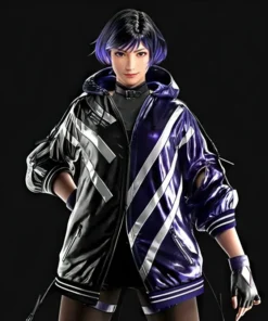 Tekken-8-Reina-Mishima-Purple-and-Black-Hooded-Bomber-Jacket