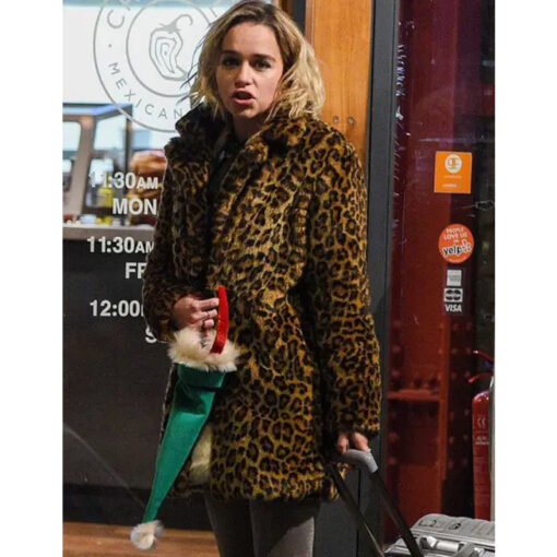 Last Christmas Emilia Clarke Leopard Fur Coat