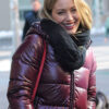 Younger Hilary Duff Puffer Maroon Jacket