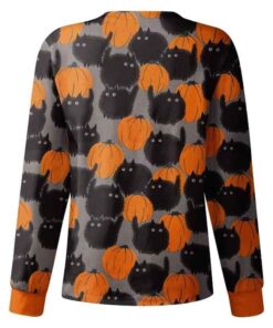 Black Cats with Pumpkin Halloween Scrub Jacket