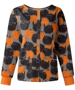 Black Cats with Pumpkin Halloween Scrub Jacket