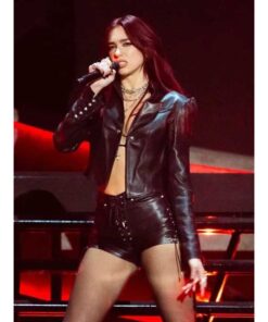 Dua Lipa BRIT Awards Black Leather Jacket