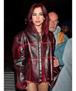Dua Lipa BRIT Awards Maroon Leather Jacket