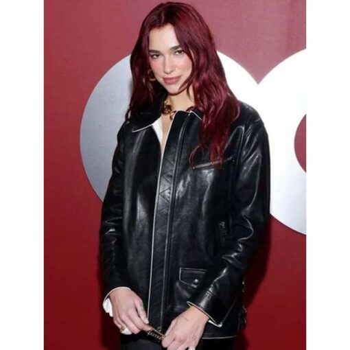 Dua Lipa GQ Men of the Year Black Leather Jacket
