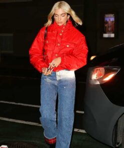 Dua Lipa Red Puffer Jacket