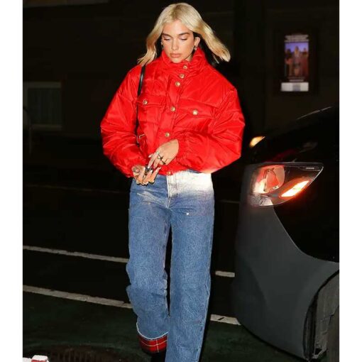 Dua Lipa Red Puffer Jacket