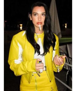 Dua Lipa Spongebob Yellow Leather Jacket
