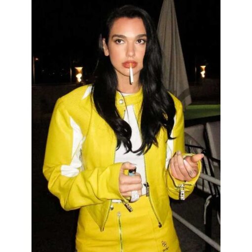 Dua Lipa Spongebob Yellow Leather Jacket