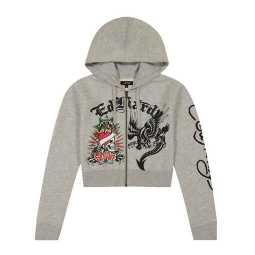 Heart Roses Zip Grey Hoodie