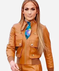 Jennifer Lopez Brown Bomber Leather Jacket