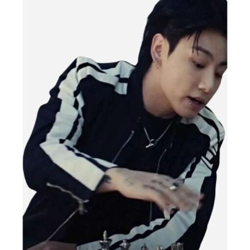South Korean Singer 3D Jungkook White Stripes Jacket